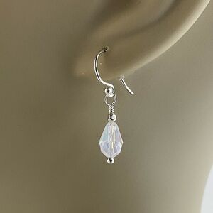 New Swarovski Crystal White Opal Tear Drop Earrings, Handmade, Sterling Silver